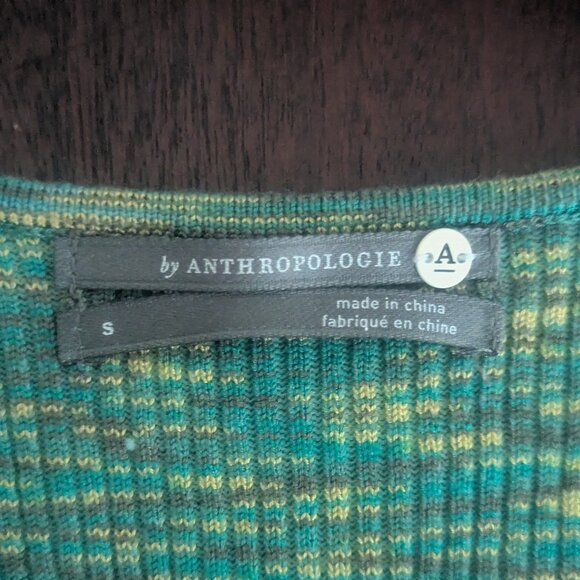 Anthropologie Zuzu Space-Dyed Green Ribbed Knit Sweater Tee Size Small - Picture 3 of 7